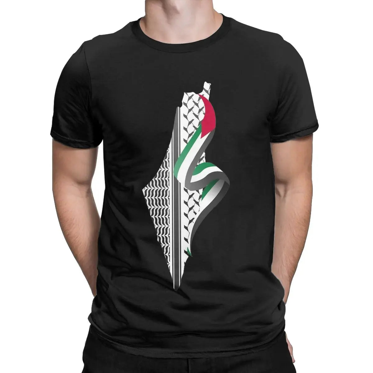 T shirts Palestinian Keffiyeh Palestine Map T-Shirt for Men Vintage 100% Cotton Tee Shirt Round Neck Short Sleeve T Shirts Gift Clothing