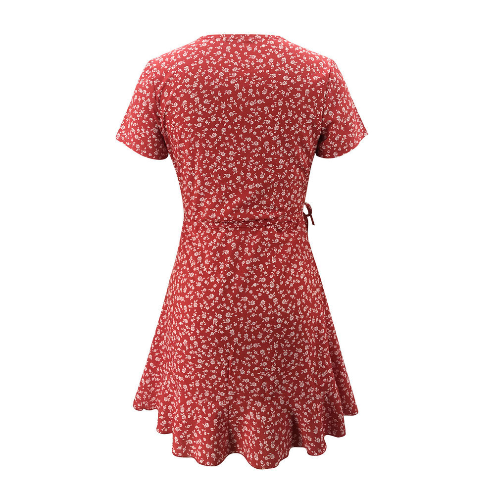 European And American Summer V-neck Ruffled Lace A-line Slim Dress