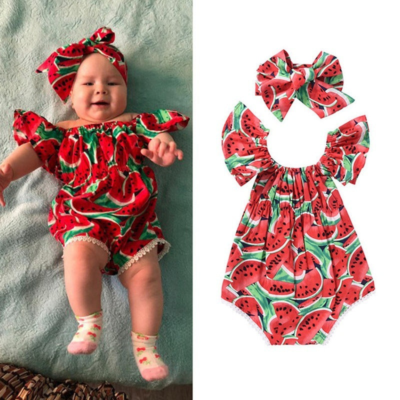 Girls' Triangle One-piece Romper Climbing Clothes Fruit Watermelon Pineapple Print