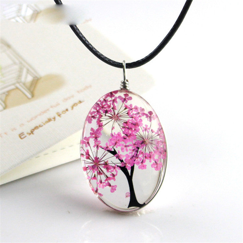 Gypsophila Tree Of Life Necklace Time Gem DIY Glass Jewelry