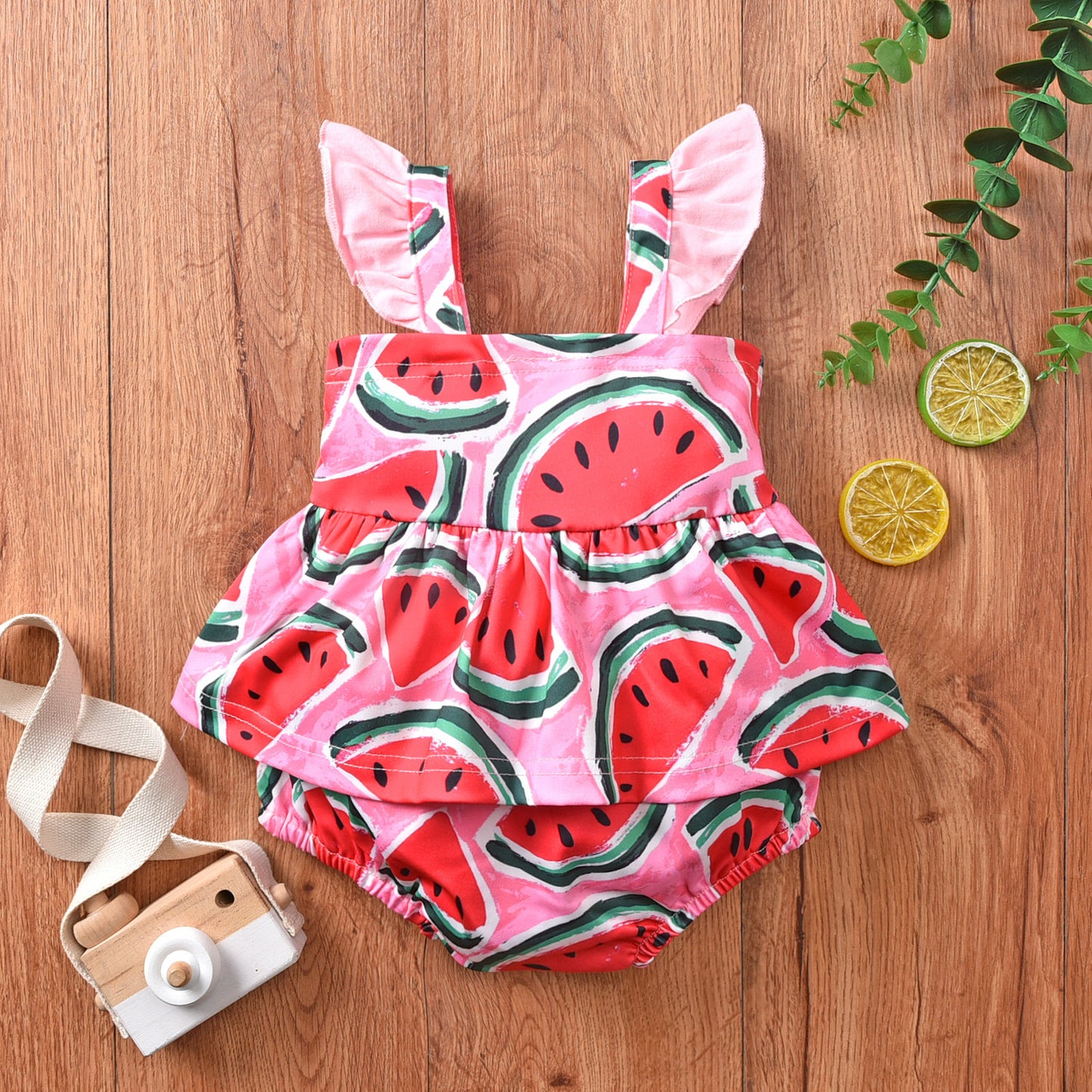 Children's Watermelon Print One-piece Romper Dress