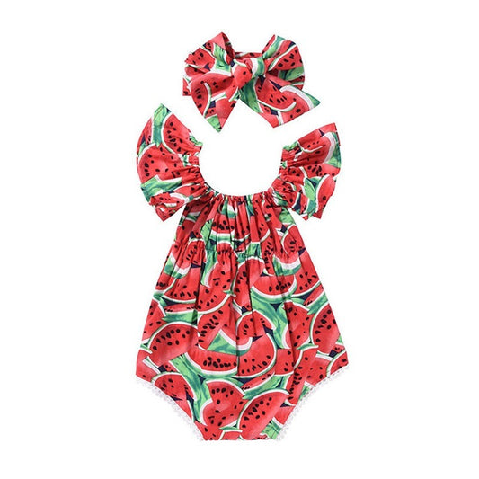 Girls' Triangle One-piece Romper Climbing Clothes Fruit Watermelon Pineapple Print