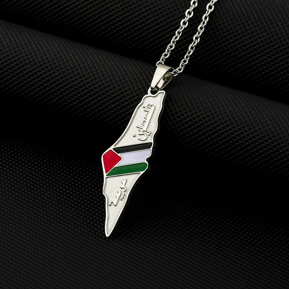 Stainless Steel Israel And Palestine Map Necklace