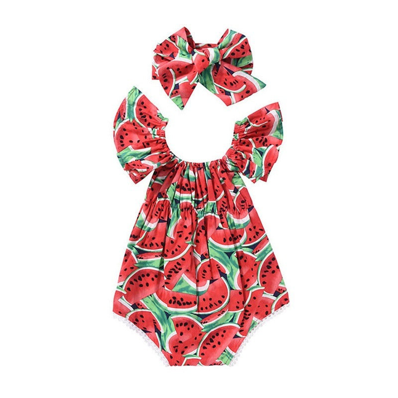 Girls' Triangle One-piece Romper Climbing Clothes Fruit Watermelon Pineapple Print