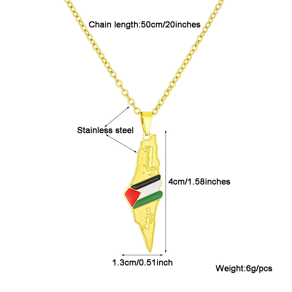 Stainless Steel Israel And Palestine Map Necklace