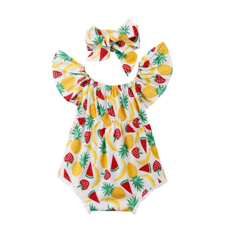 Girls' Triangle One-piece Romper Climbing Clothes Fruit Watermelon Pineapple Print