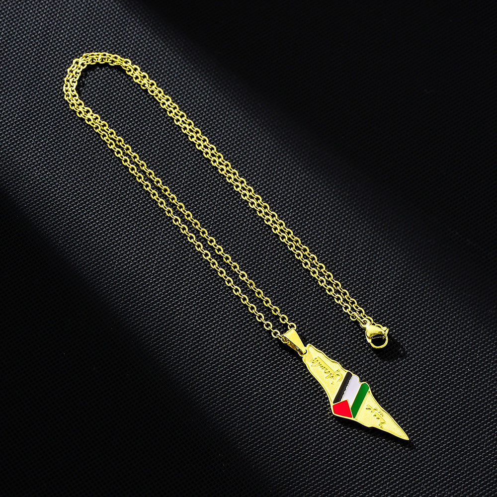 Stainless Steel Israel And Palestine Map Necklace