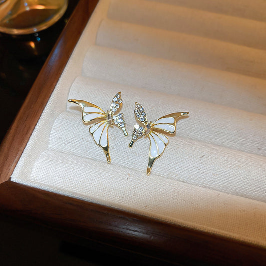 Fashion Jewelry Golden Drop Oil Diamond Butterfly Earrings