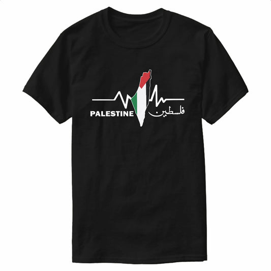 T shirts Palestinian Flag Map Heart Beats Palestine T-Shirt 100% Cotton O-Neck Summer Short Sleeve Casual Mens T-shirt Size S-3XL