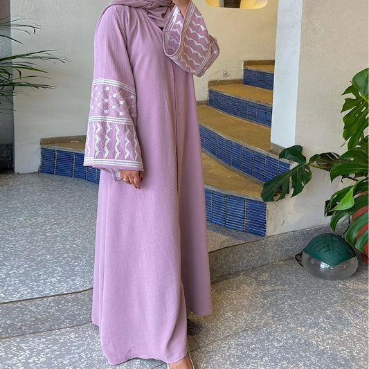 New Arrival Palestinian Keffiyeh Style Embroidered Open Abaya Arab Soft Crepe Dubai Abaya Islamic Clothing Kimono Femmes Robe