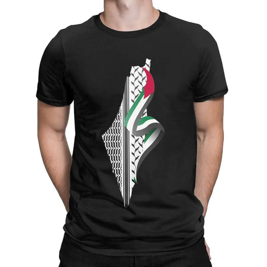 T shirts Palestinian Keffiyeh Palestine Map T-Shirt for Men Vintage 100% Cotton Tee Shirt Round Neck Short Sleeve T Shirts Gift Clothing