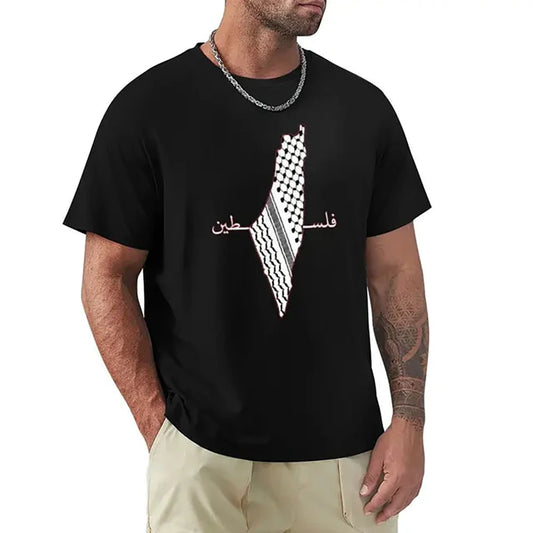 T shirts JRJZ Men's Clothing Kids Palestine Map Print Short Sleeve Casual Cotton T-Shirt For Men Arabic Shemagh Palestine Flag ROLI