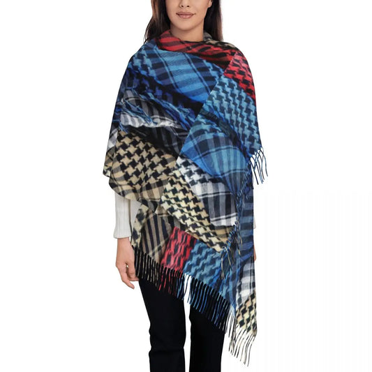 Colored Palestinian Keffiyeh Shawl Wraps Women Winter Warm Large Soft Scarf Pashmina Tassel Scarves
