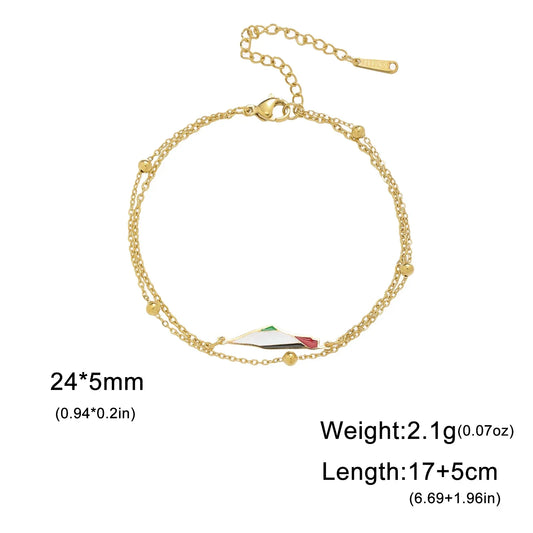 Enamel Palestine Map Charm Bracelets for Women Men Stainless Steel Gold Color Hand Bracelet Country Geography Jewelry Wholesale