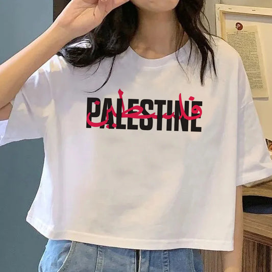 T shirts Palestine t shirt women anime t-shirts girl 2000s Japanese comic clothes