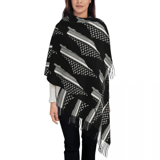 Palestine Map Pattern Palestinian Keffiyeh Shawl Wrap Women Winter Warm Large Soft Scarf Pashmina Tassel Scarves