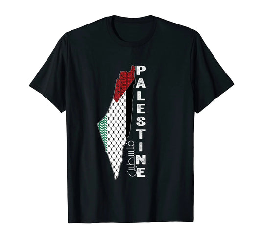 T shirts 100% Cotton Palestinian Map Keffiyeh Thobe Patterns Palestine in Arabic T-Shirt MEN WOMEN UNISEX T Shirts Size S-6XL