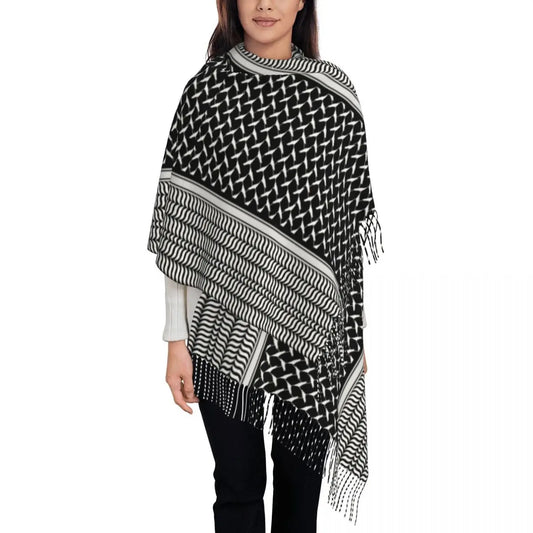 Womens Tassel Scarf Palestinian Keffiyeh Palestine Map Large Winter Warm Shawl and Wrap Gifts Cashmere Scarf