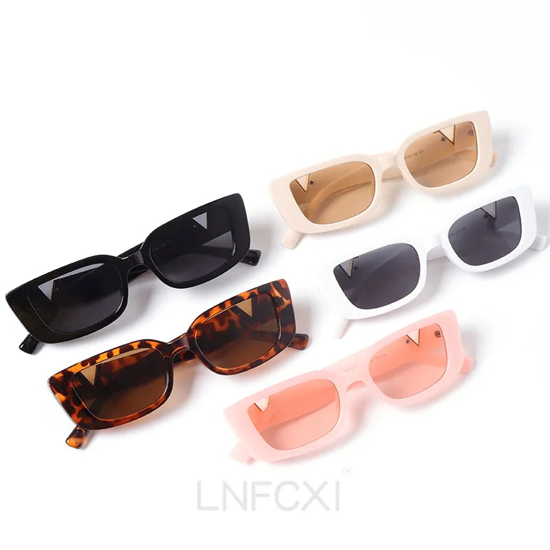 LNFCXI Retro Small Frame Cat Eye Sunglasses for Women Luxury V  Sun Glasses Men Fashion Jelly Sunglasses with Metal Hinges