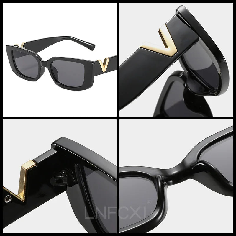 LNFCXI Retro Small Frame Cat Eye Sunglasses for Women Luxury V  Sun Glasses Men Fashion Jelly Sunglasses with Metal Hinges
