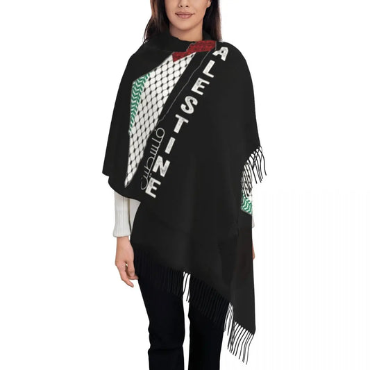 Women Scarf Outdoor Palestinian Map Headwear Scarves with Long Tassel Keffiyeh Thobe Vintage Shawls Wrpas Winter Custom Foulard