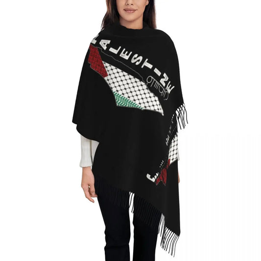 Palestinian Keffiyeh Pattern Scarf for Womens Winter Shawls and Wrap Palestine Long Large Scarves with Tassel for Evening Dress