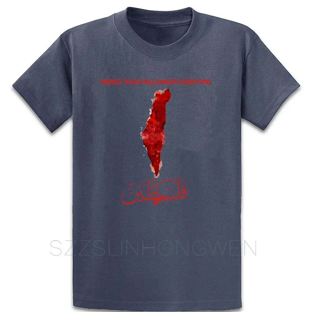 T shirts Palestine Calligraphy Flag With Blood Font T Shirt Summer Style Cotton Designer Formal Size Over Size S-5XL Breathable Shirt