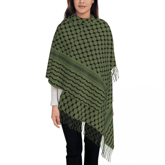 Palestinian Hatta Kufiya Folk Olive Green Palestine Keffiyeh Scarf Fall Winter Shawls and Wrap Large Shawl Scarf for Ladies