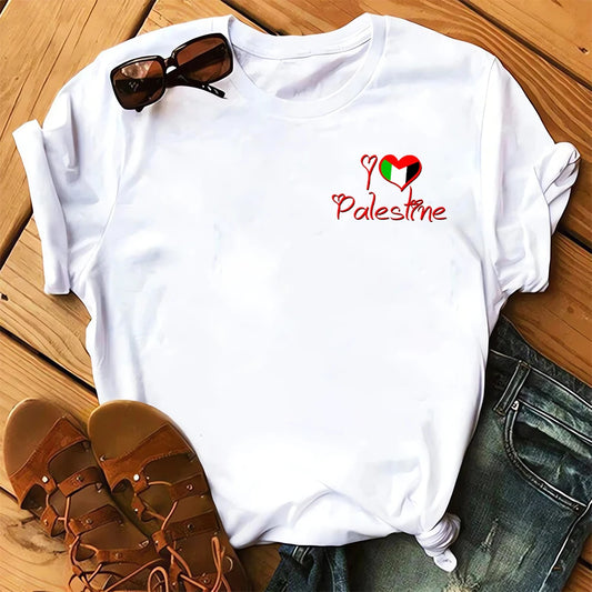 T shirts HX Palestine Flag T-shirts I Love Palestine Printed Cotton Tees Short Sleeve Shirts Fashion Mens Women Clothing Dropshipping