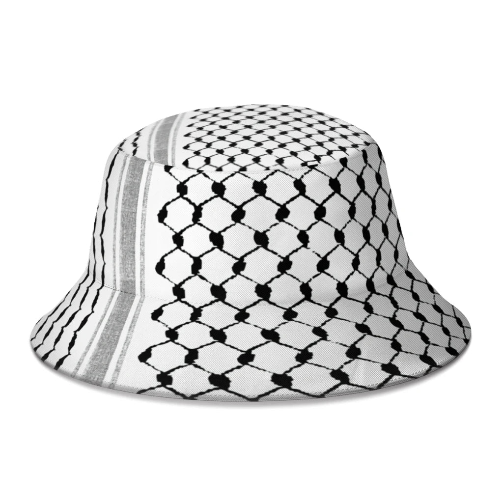 Summer Palestinian Hatta Kufiya Folk Bucket Hat for Boys Girls Palestine Keffiyeh Design Fisherman Hats Outdoor Panama Hat