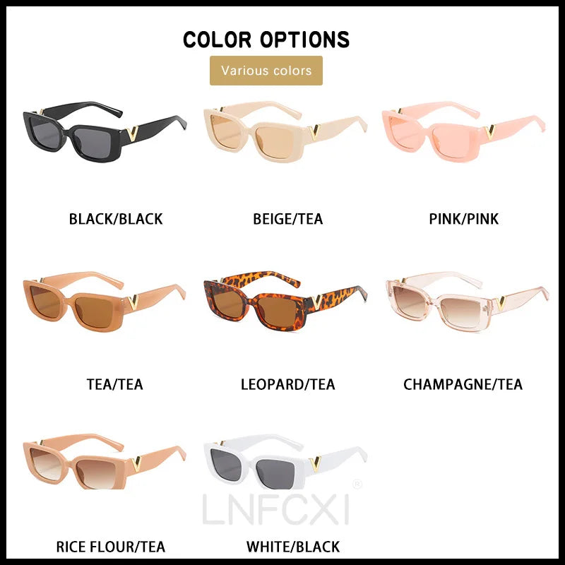 LNFCXI Retro Small Frame Cat Eye Sunglasses for Women Luxury V  Sun Glasses Men Fashion Jelly Sunglasses with Metal Hinges
