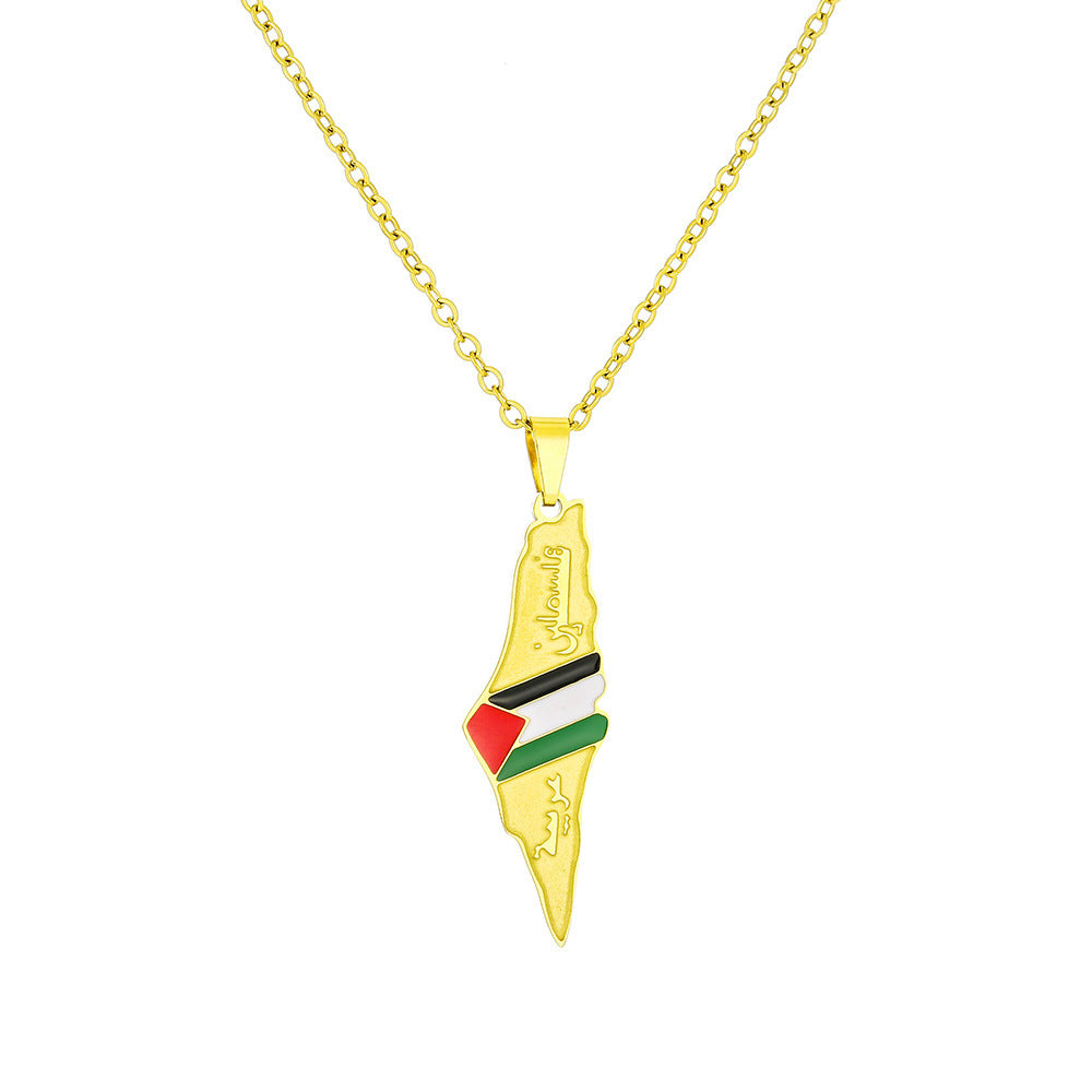 Stainless Steel Israel And Palestine Map Necklace