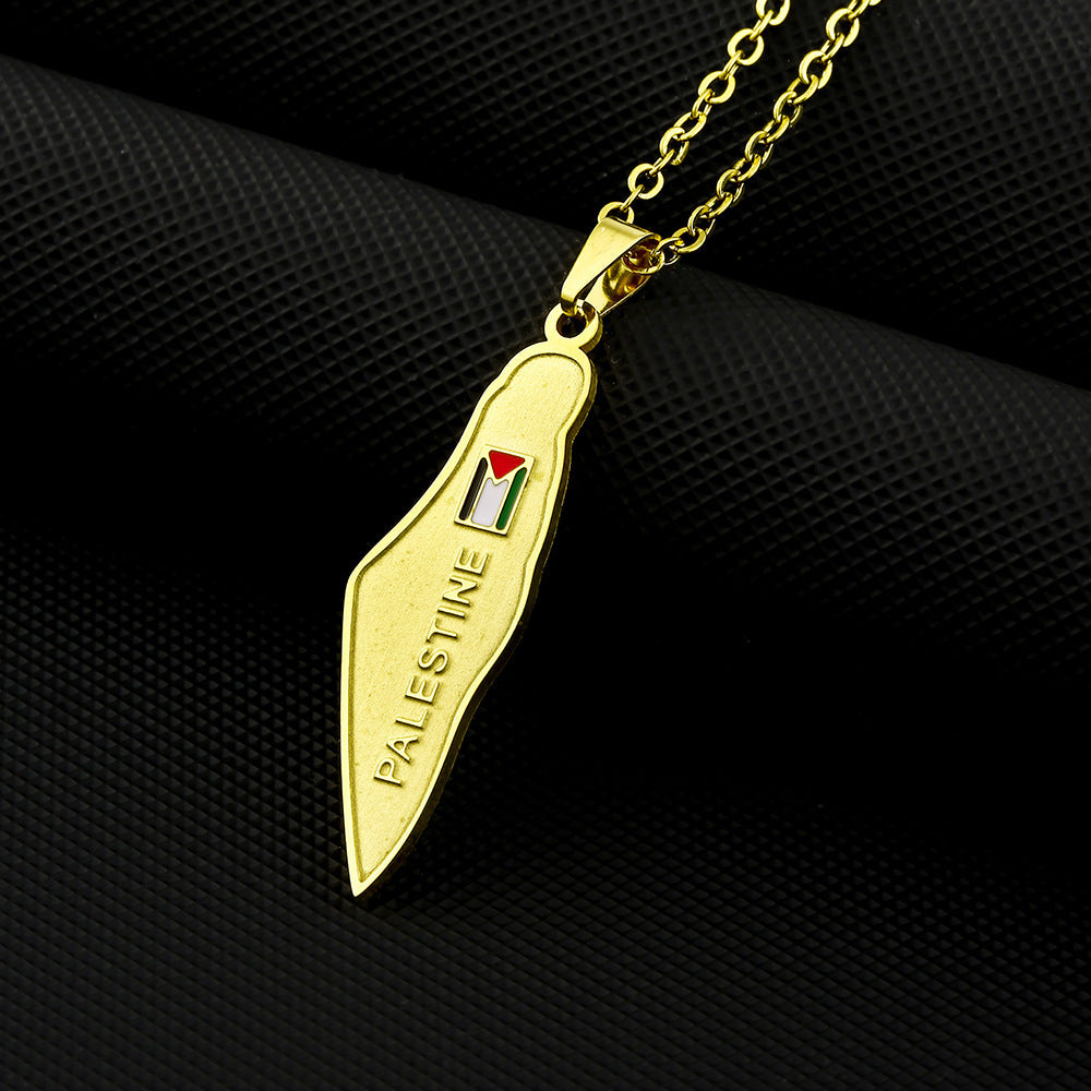 Stainless Steel Israel And Palestine Map Necklace