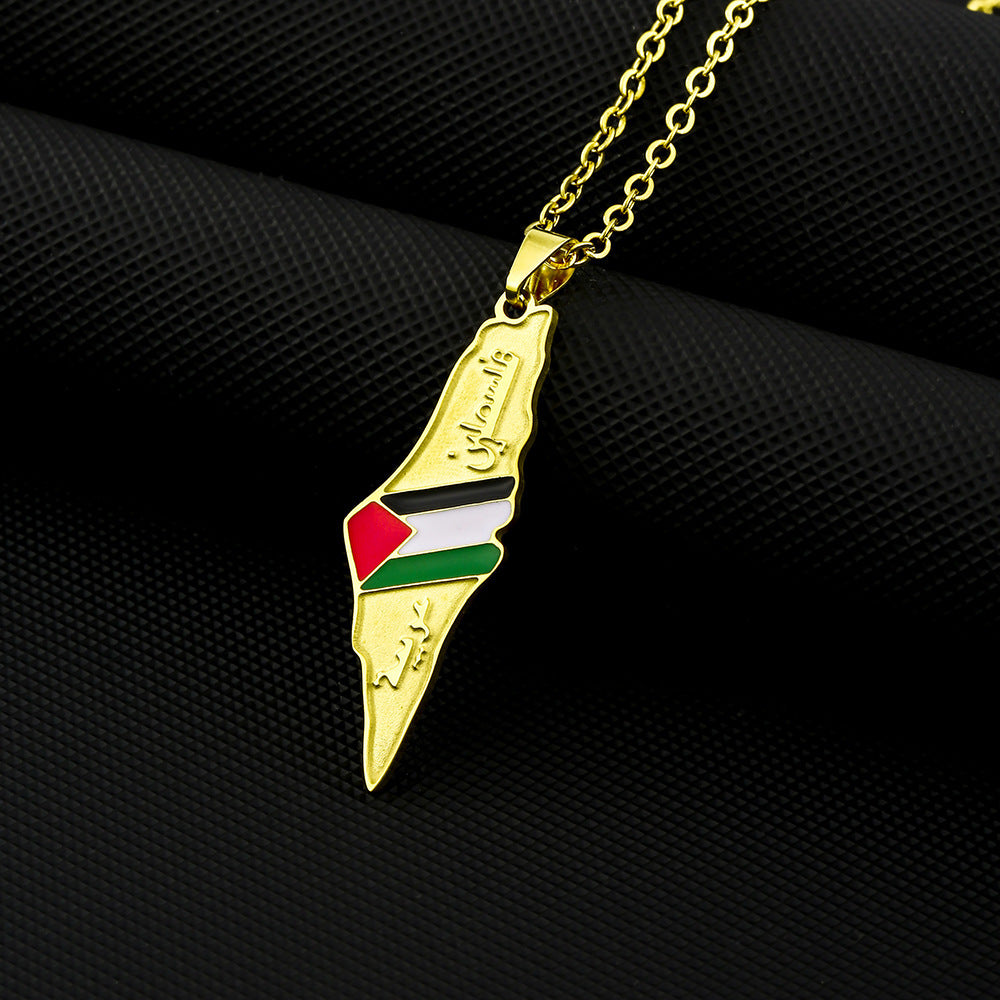 Stainless Steel Israel And Palestine Map Necklace