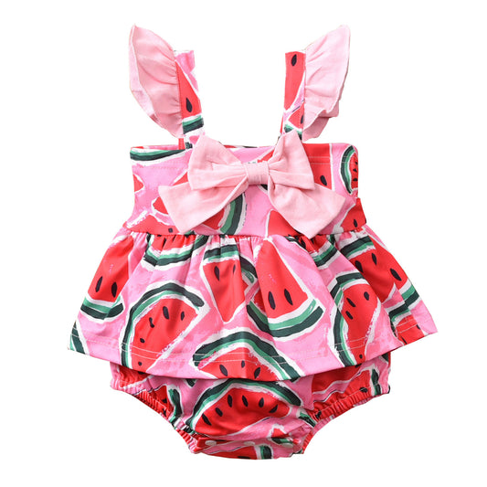 Children's Watermelon Print One-piece Romper Dress